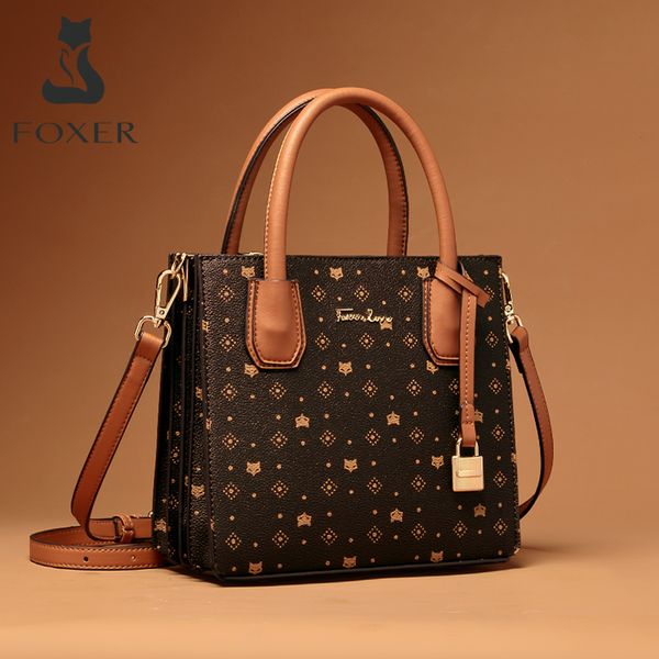 

foxer signature ladies retro shoulder bags pvc leather satchel handbag female commuter style small totes classical women bag