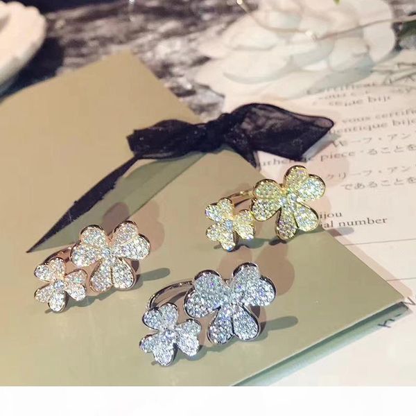 

мода марка pure 925 стерлингового серебро ювелирных изделий для женщин двойного цветка любовника кольца полных cz камни кольца партия свадеб, Silver