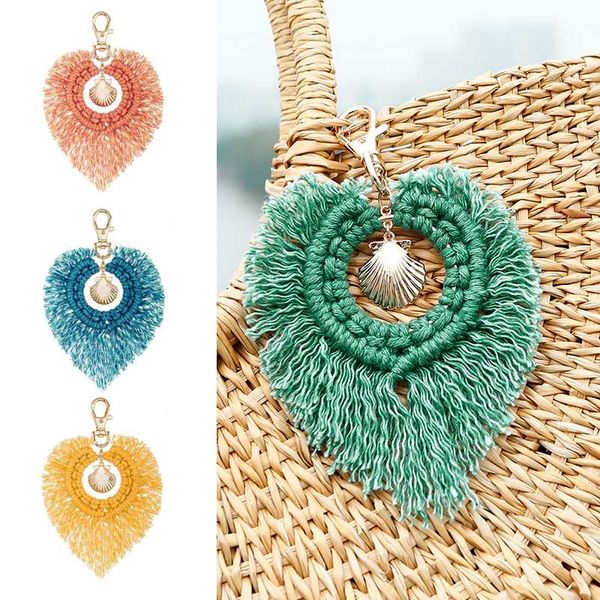 

tassel macrame keychains for women boho handmade fiberlove key holder keyring macrame bag charm car hanging jewelry gifts, Silver