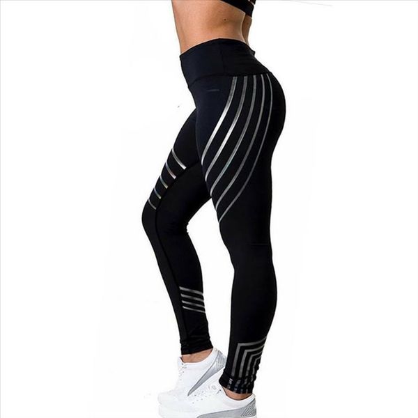

women stripe leggings ladies skinny workout pants push up fitness leggings summer stretch trousers ep, Black