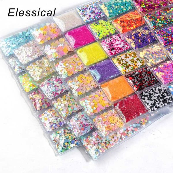 

nail glitter elessical 6 grid holographic art decoration sequins for nails manicure powder set irregula flakes shell 3d, Silver;gold