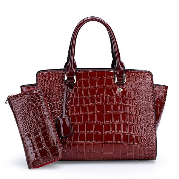 

fashion popular ladies woman shoulder bags designer patent gloss crocodile leather handbags purse wallet 2 pcs set