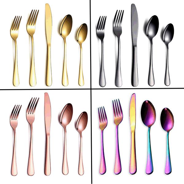 

multi-colors 4pcs/set cutlery set dinnerware set black cutlery kit fork knife stainless steel silverware home tableware set
