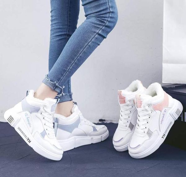 

2020 winter ankle boots women platform boots female warm snow lace winter sneakers women outdoor snowshoes footwear, Black