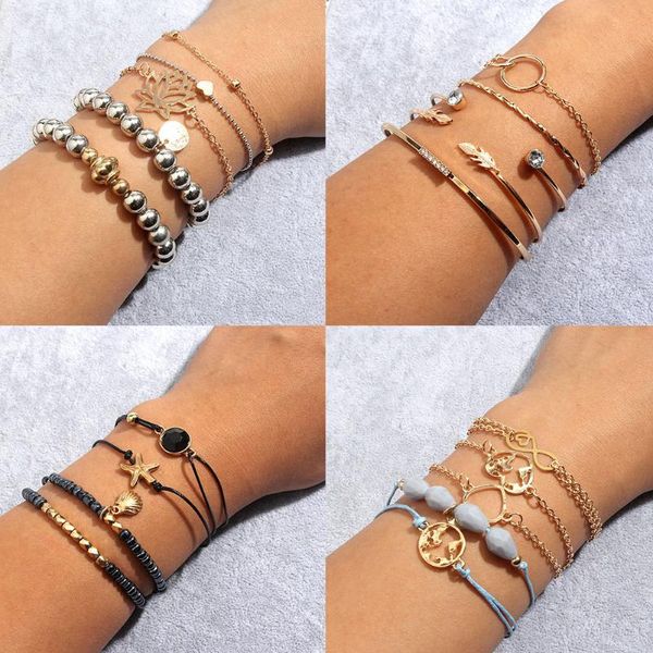 

just feel bohemian multi-layer bangle bracelet for women fashion gold sliver color chain charm beaded bracelet femme accessories, Black