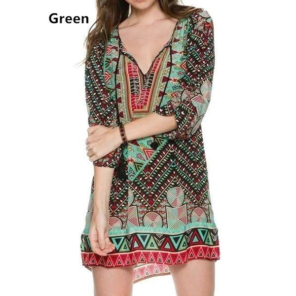 

2020 new folk-custom plus size women's fashion chiffon v-neck mini dress half sleeve vintage style printing loose dress, Black;gray