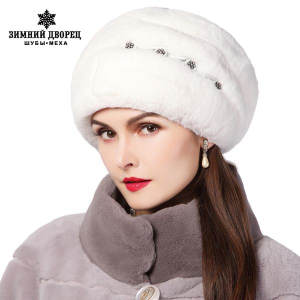 

women winter hat genuine rex fur beanies hat rex mao pom poms casual caps 2020 new russia fashion female caps big sale, Blue;gray