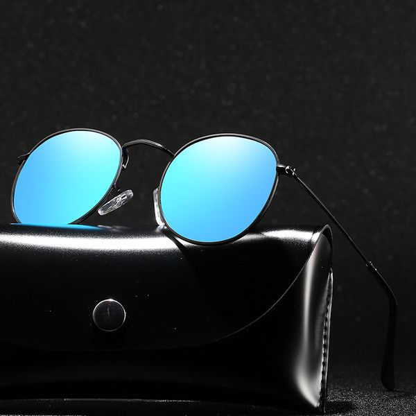

with case round polarized sunglasses men brand designer polaroid sun glasses women metal frame black lens eyewear driving, White;black