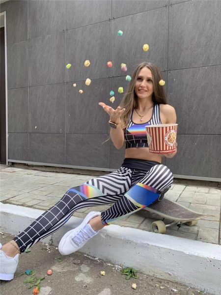 

yoga outfits women print running suits sportswear high waist fitness pants harajuku sports set gym workout clothes wives, White;red