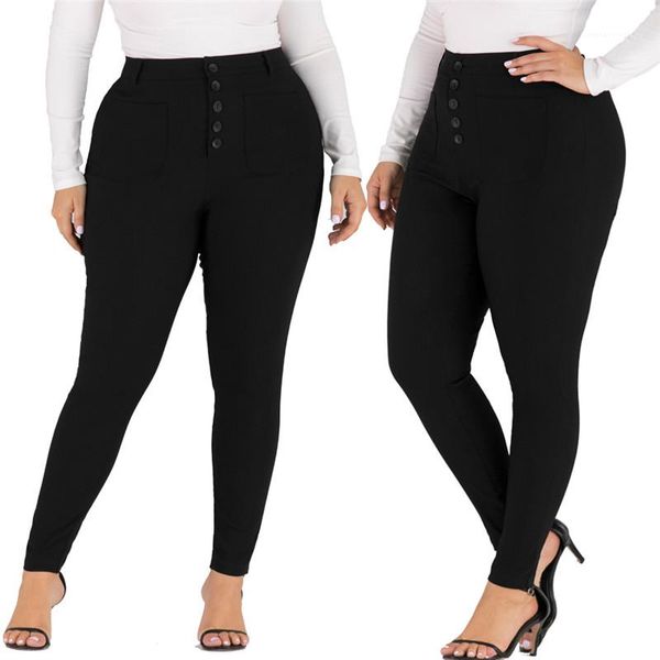 

stretch pants fashion plus size buttons panelled womens skinny pants casual females clothing solid color womens, Black;white
