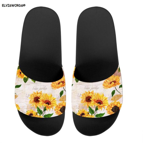 

elviswords sunflower printing women sandals house summer comfortable flip flops for ladies black/white bottom flats girls slides