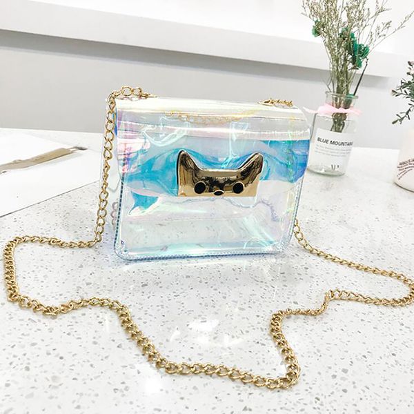

women girl fashion pvc transparent women handbag cute cat candy bag small flap messenger bag waterproof crossbody shoulder bag