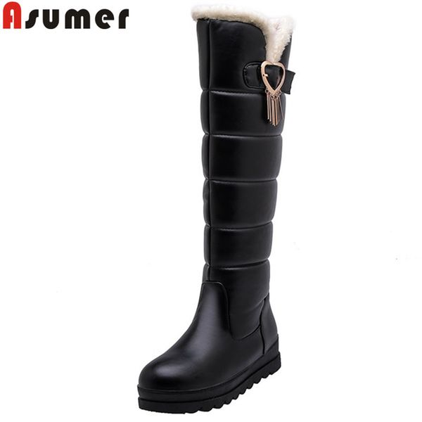 

asumer большого размера 34-43 fahsion колено высокие сапоги круглый носок платформы дамы зимние сапоги сохранить теплые дамы снег 2020 новый, Black