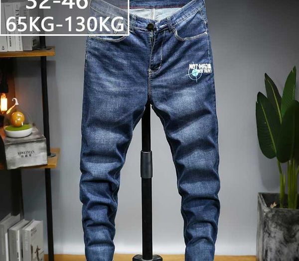 

fashion large size 44 46 2020 new spring loose business jeans heavyweight denim trousers soft mens blue pants straight pants