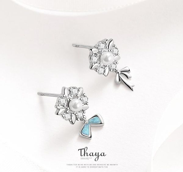 

thaya 925 sterling silver wedding series earrings flower creative design pearl jewelry round earrings jewelry ladies01, Golden;silver