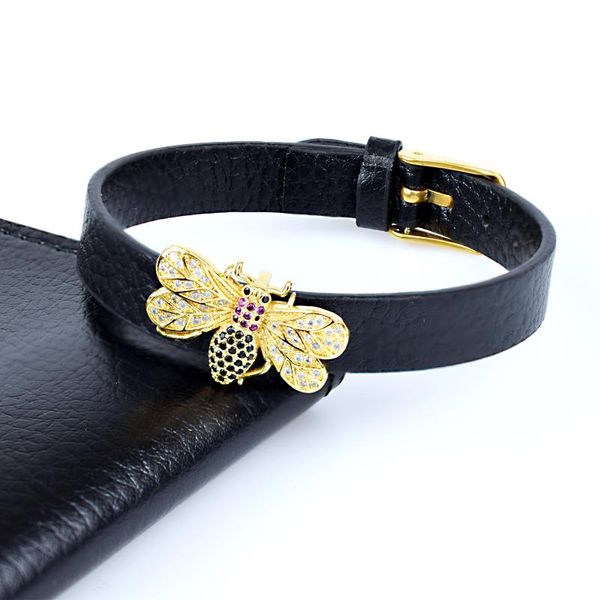 

classic copper bee bead adjustable wrap leather bracelets & bangles zircon women buckle charms jewelry watch belt bangle, Golden;silver