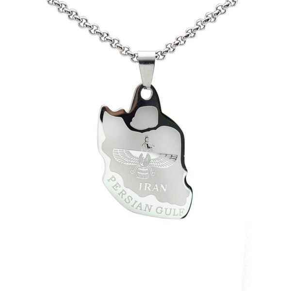

stainless steel zoroastrian farvahar map persian gulf pendant necklace, Silver