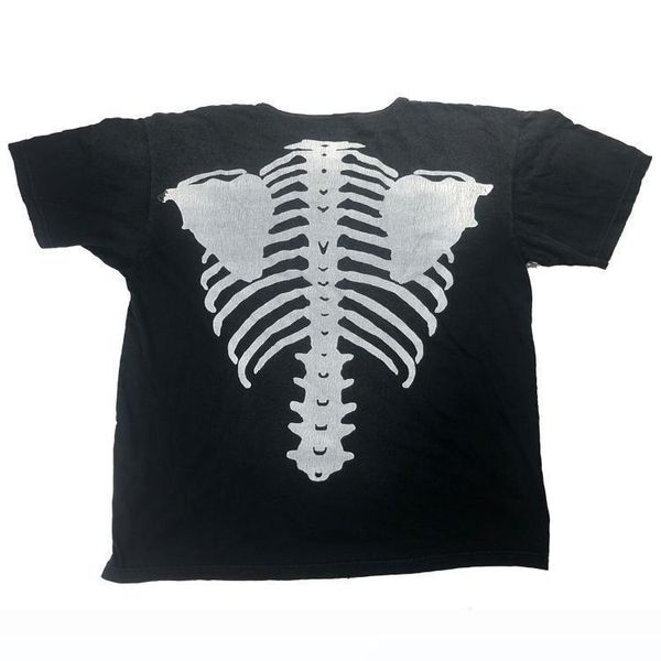 

mens designer t shirts skull skeleton rib cage black and white color matching high street fashion short-sleeved loose casual clothes, White;black