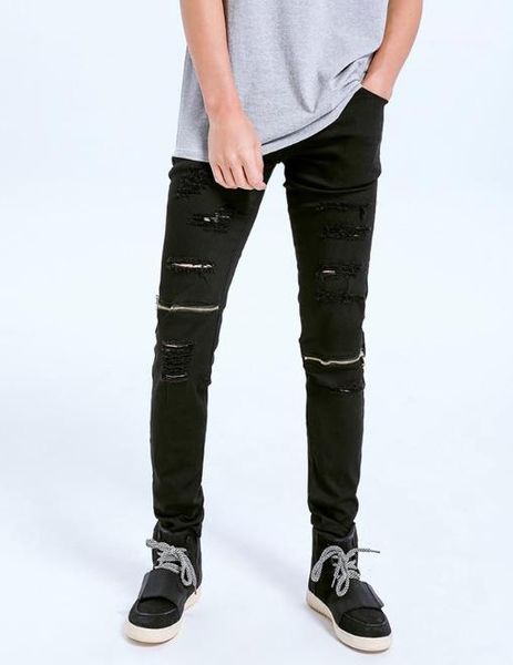 

stretch слаксы мода mid width штаны рваные мужские джинсы тонкий колен молнии, Blue