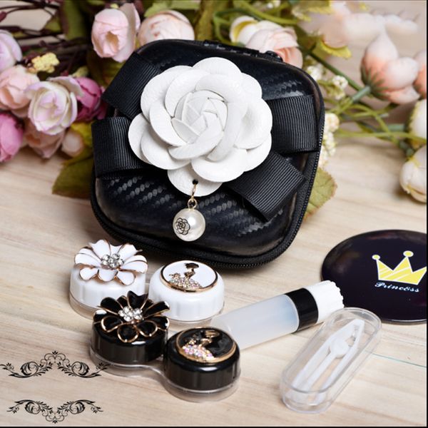 

lovely flowers contact lens case box with mirror travel kit 2pairs container for contact lens lenses storage box glasses case, Silver
