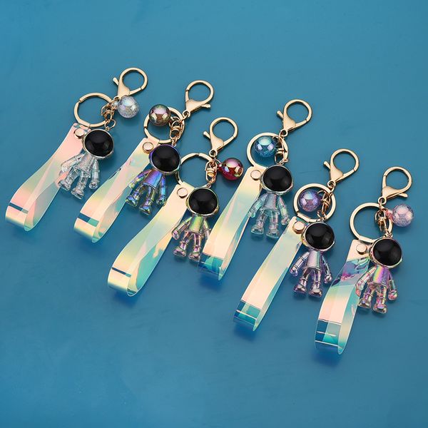 

new acrylic colorful astronaut space robot keychain car waist key ring chain ring pendant party gift, Silver