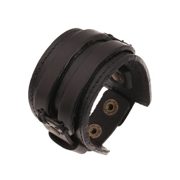 

punk vintage leather bracelet men women double layered solid black brown color bangles jewelry fashion wrap bracelets