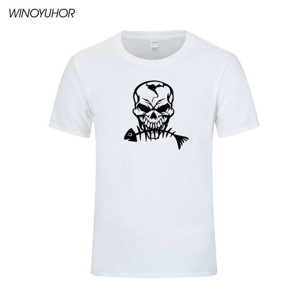 

повседневный высокого качества печатных tee shirt мужчины забавный подарок halloween футболка рыбья кость черепа скелет с коротким рукавом ф