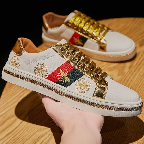 

fashion design brand white golden bee embroidery shoes men board trainers classic glitter embroider shoes men sneaker casual, Black