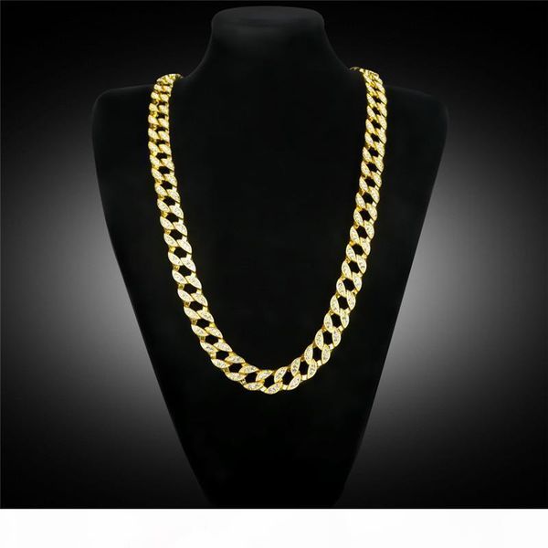 

майами кубинского ссылка цепь ожерелье 30inch серебро золото полного алмаз снаряженные цепи для мужчин corrente de прат masculina оптового m, Silver