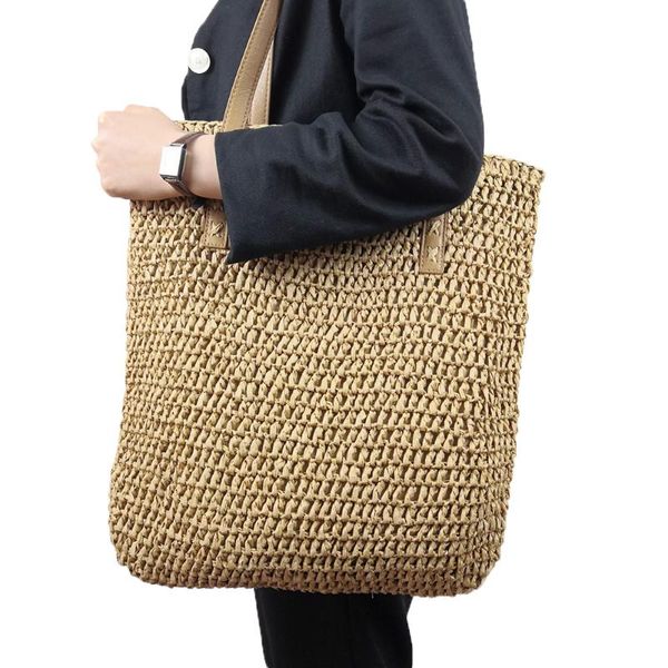 

women lady handmade shoulder bag wild style zipper handbag with soft handles beach holiday straw bag