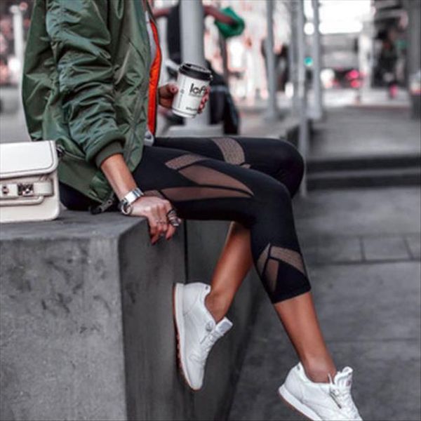 

2020 women high waist breathable soft leggings running loose slim stretch 3 4 pants new drop shipping, Black