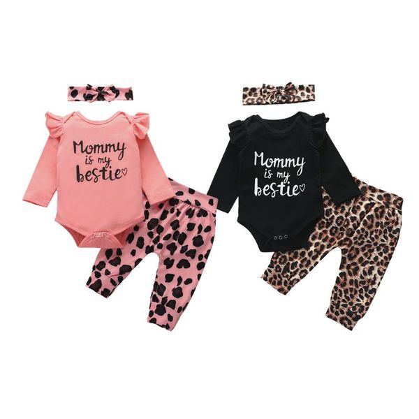 

pudcoco baby girls autumn outfits 3pcs fashion long sleeve letter print bodysuit+leopard trousers+headband infant clothes, White