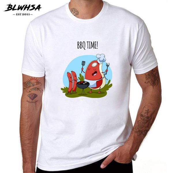 

blwhsa cotton men clothing male fitness t shirt man t-shirts casual short sleeve o-neck bbq time cartoon print mens tees