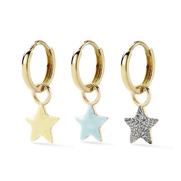 

dangle & chandelier 3 pcs alloy drip oil earring for women cute mini five-pointed star piercing earrings set multicolor fashion jewelry 2021, Silver