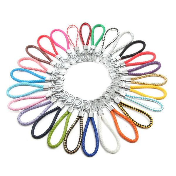 

30 цветов кожа pu плетеный тканые брелок rope кольца fit diy круг подвеска брелки держатель автомобиля keyrings ювелирные аксессуары