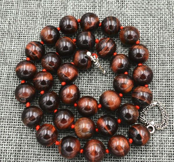

beautiful 12mm red tiger's-eye beads necklace 18, Silver