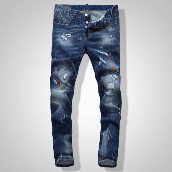 

2020 fall winter new fashion classic men distressed ripped biker jeans slim fit motorcycle biker denim male fashion designer hip hop men&#03, Blue
