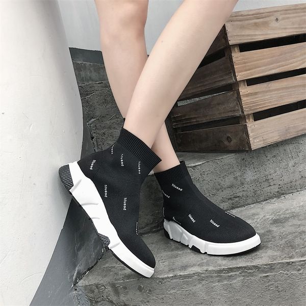 

ankle autumn boots for women shoes woman letter print black sock boots breathable knitting slip on winter plus size shoes