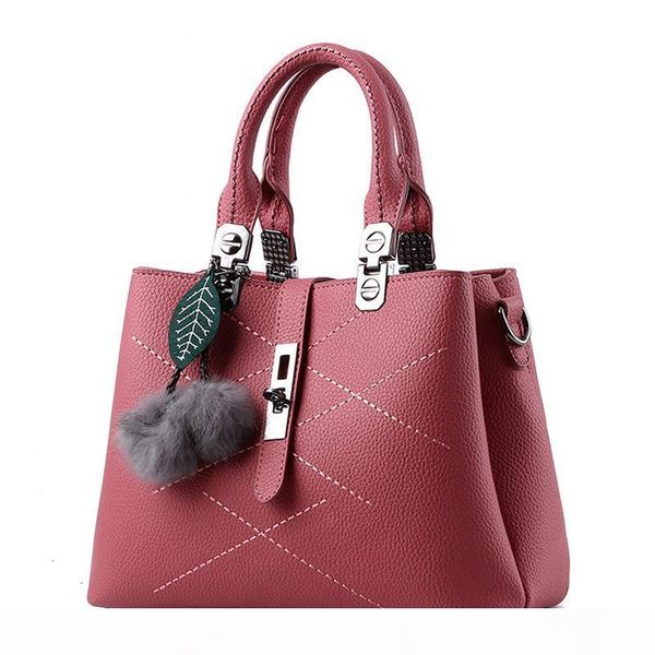 

embroidery messenger bags women leather handbags bags for women 2020 sac a main ladies hair ball hand bag women tote deeppink