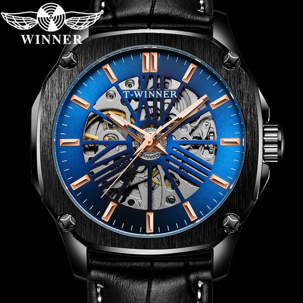 

winner automatic mechanical men wristwatch army sport male clock blue skeleton fashion man watch 8182, Slivery;brown