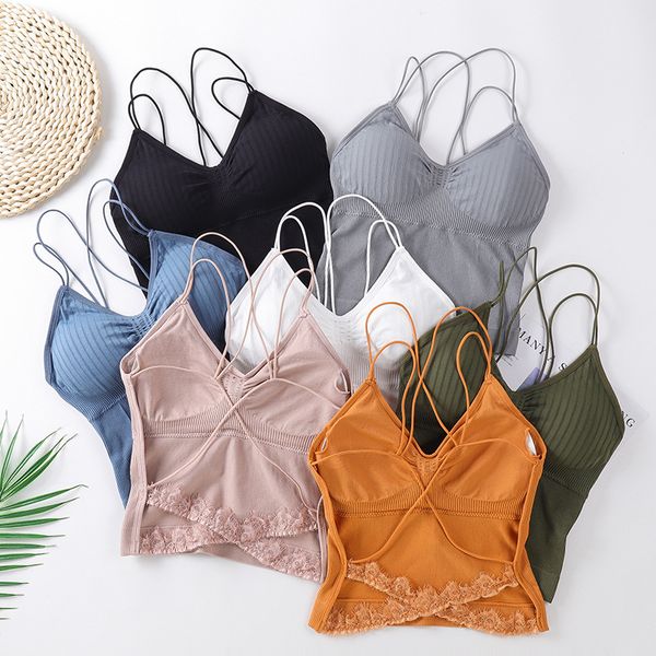 

camisoles & tanks comfortable women crop lingerie seamless underwear female intimates with removable padded camisole, Black;white