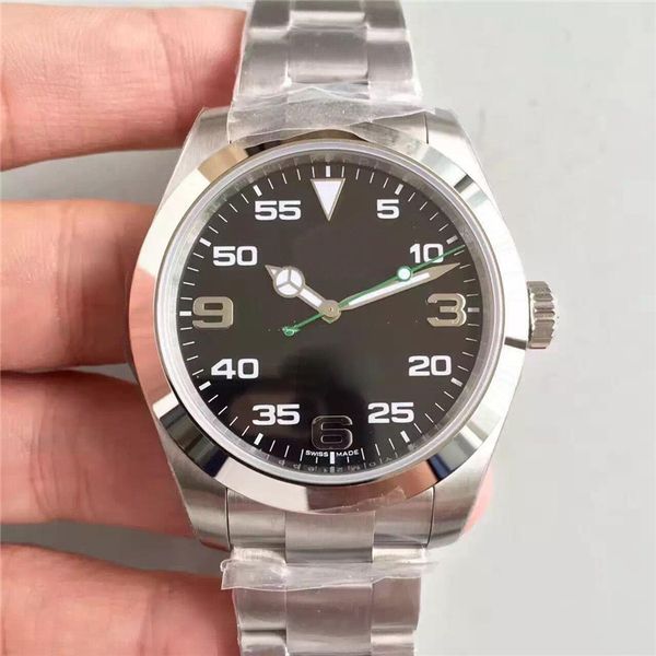 

new arrival selling classic men watch air-king 40mm black large dial sapphire glass automatic movement 316 steel strap mens wristwatch, Slivery;brown