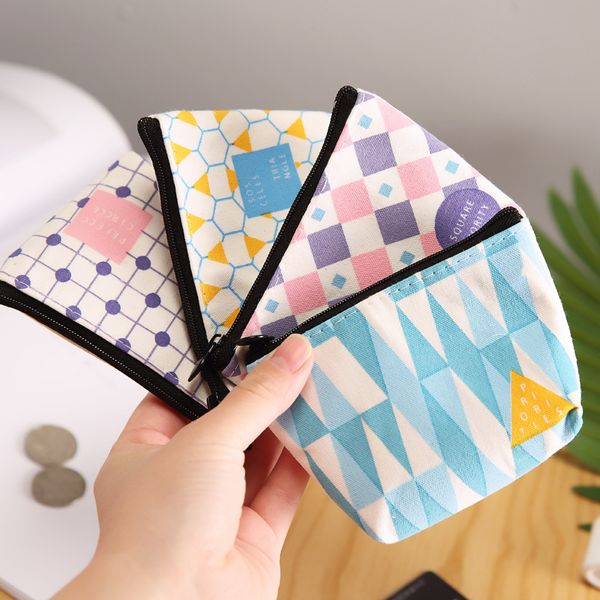 

p441 purse creative geometry wallet canvas bag zipper mini cute cartoon short south korea mobile phone bag