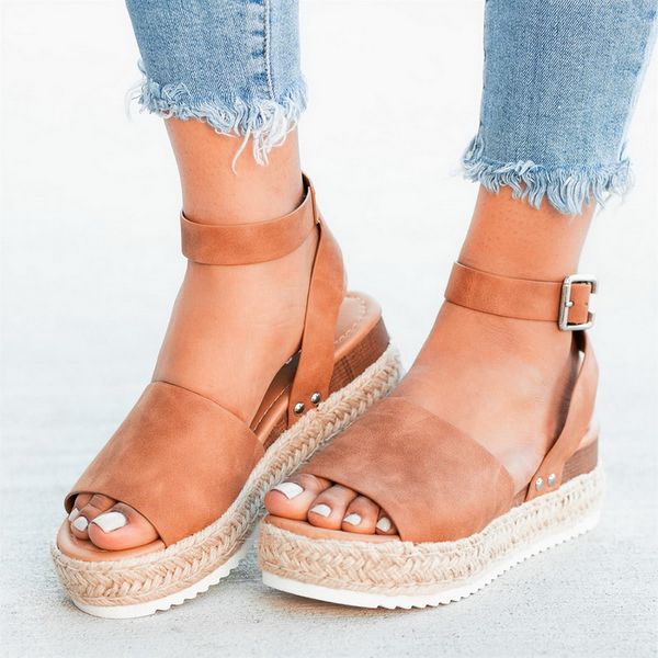 

women sandals soft leather wedges shoes women espadrilles platform sandals female 4cm high heels summer chaussures, Black