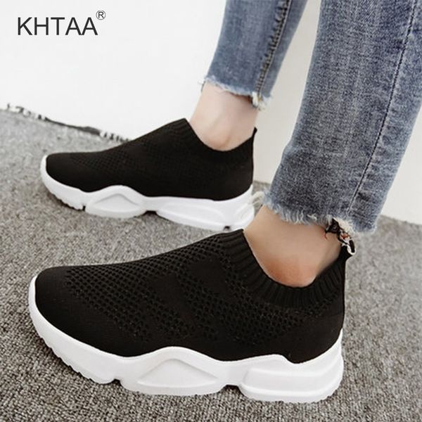 

повседневный flat платформа hollow женщины кроссовки женщины скольжения на трикотажной дышащая вулканизированной обуви дамы моды обувь для о, Black
