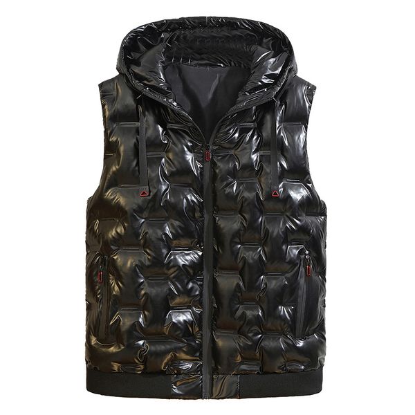 

4xl-10xl] 2021 men's autumn winter cotton-padded hood vest fashion shiny waistcoat warm sleeveless winter jacket zipper coat, Black;white