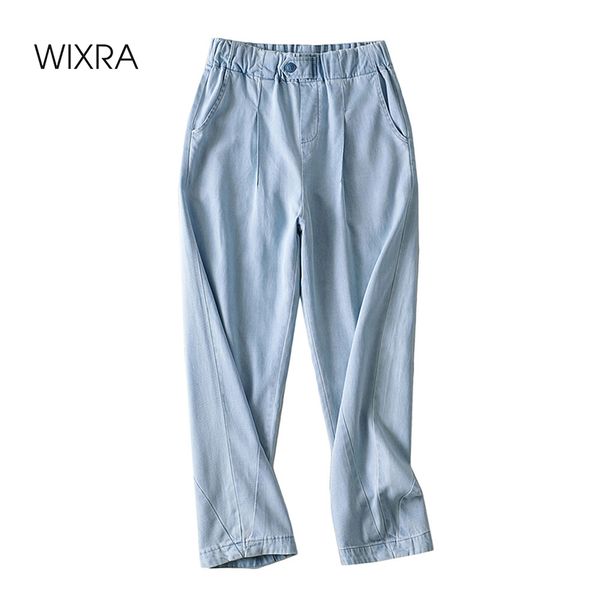

wixra women demin pants tencel elastic high waist button soft jeans female korean style loose ladies spring autumn, Black;white