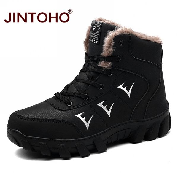 

jintoho male snow boots fashion men winter boots genuine leather men shoes brand ankle leather male winter snow shoes, Black