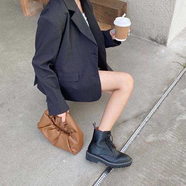 

zipper med heel boots women shoes autumn booties ladies boots-women luxury designer round toe rubber summer 2020 rock fashion, Black