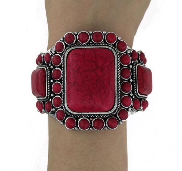 

vintage antique silver color triple stone bracelets&bangles for women jewelry sport gift82, Black